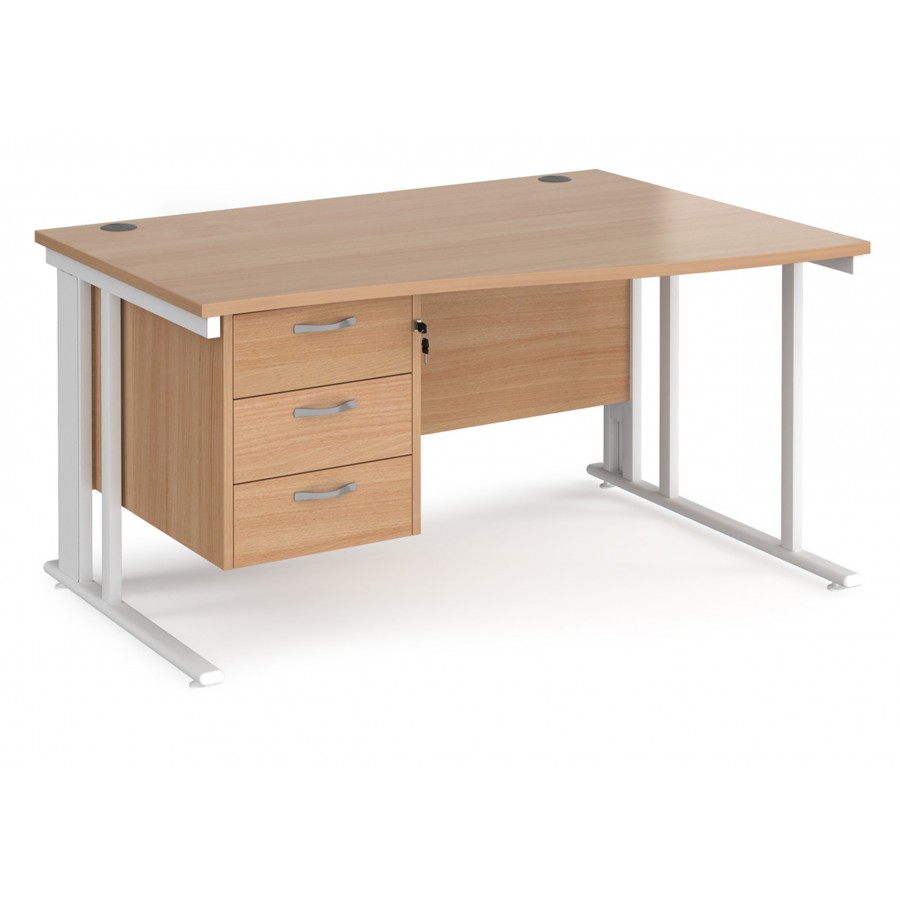 Maestro Cable Managed Leg Wave Desk with Three Drawer Pedestal